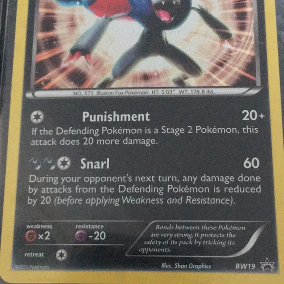 RARE Stage 1 Pokémon Zoroark HP 100 Punishment Snarl BW19 - Picture 3 of 6